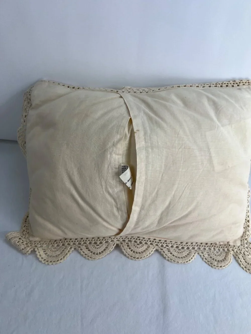 VTG Crochet Lace Cotton Pillow Cover Beige 1987 L. Kee & Co. Vintage 12x16